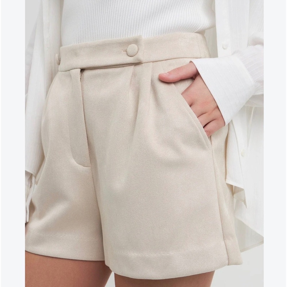 Free The Roses Ecru Faux Suede Pleated High Waist Shorts TL369P Cream Small